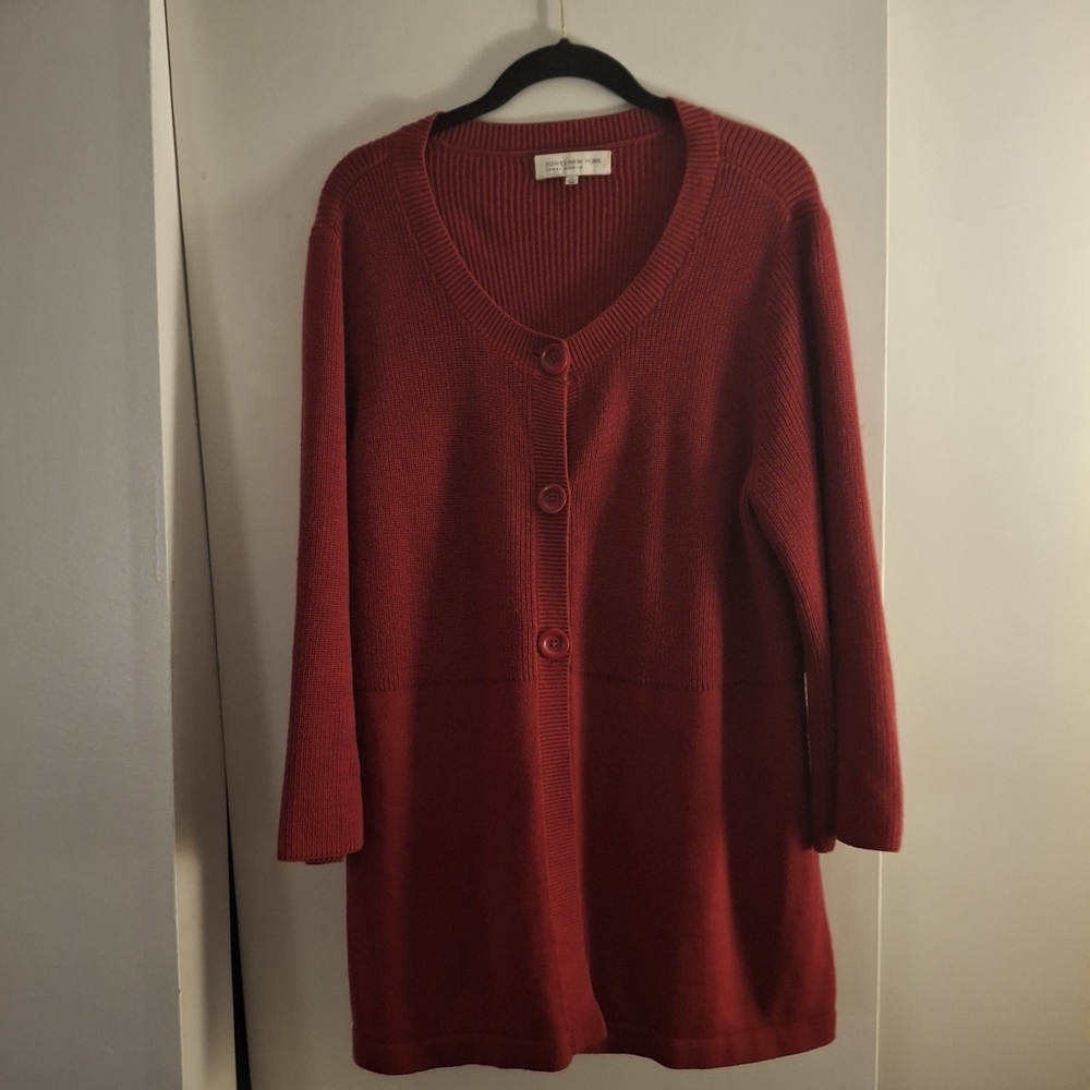 Jones New York Women's Red Button-Up Cardigan Sweater